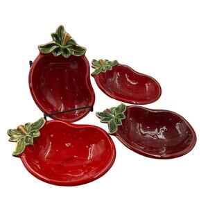 Vintage Set 4 Strawberry Ceramic Serving Bowls Platters California Pottery 8487
